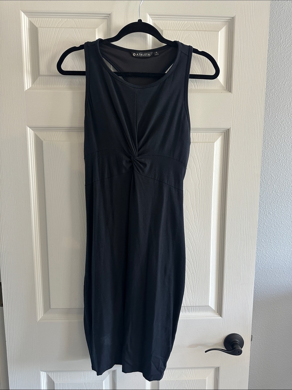 Athleta Black Sleeveless Midi Dress with Front Twist
